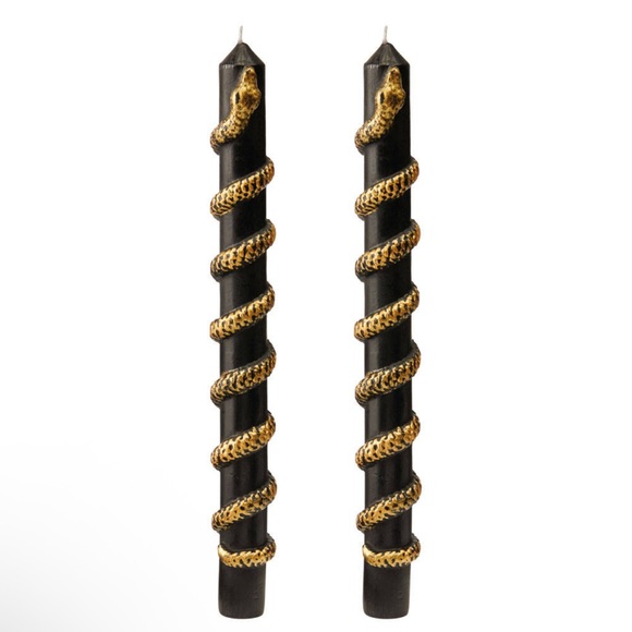 NIB Aldi The Halloween Collection 2025 Black & Gold Snake Serpent Taper Candles - Picture 1 of 5